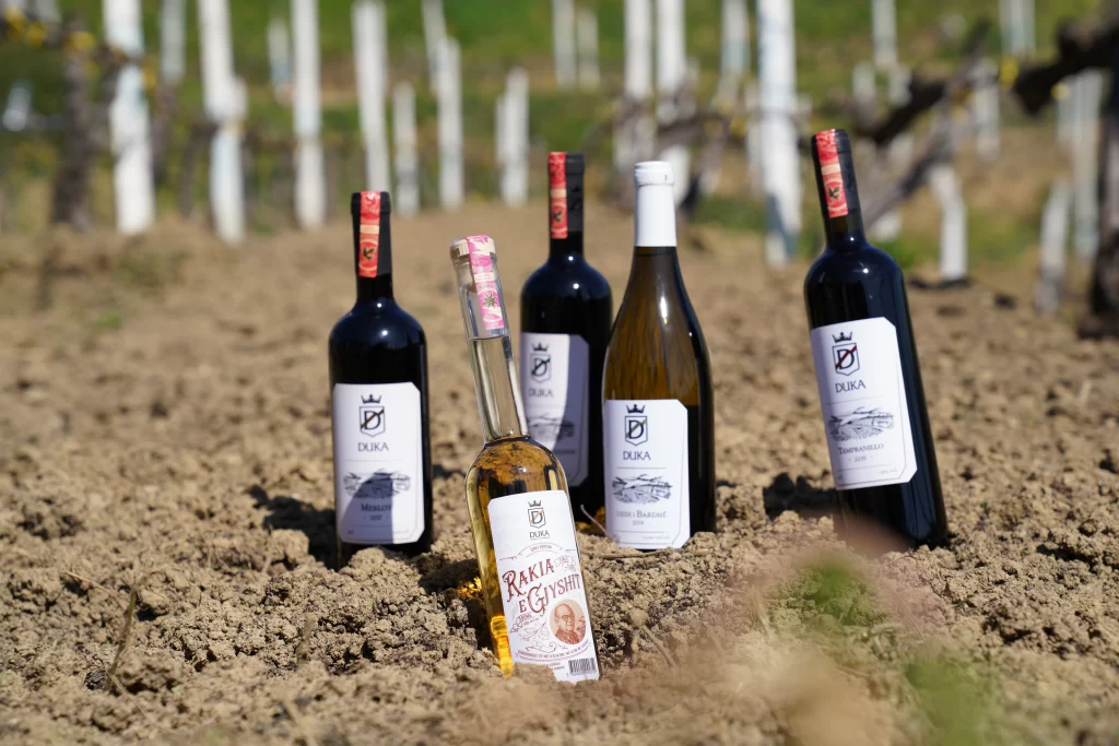 A range of bottles from different labels from DUKA Winery & Vineyard. These are some of the best Albanian Wine labels.