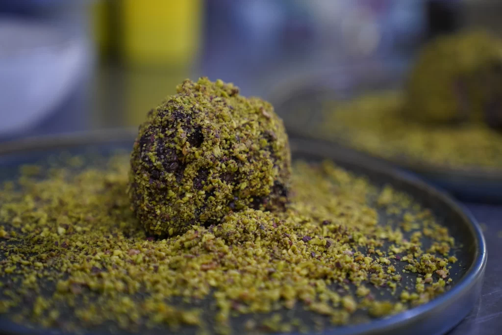 Fillet mignon covered in pistacchio at DUKA Winery & Vineyard's Restaurant